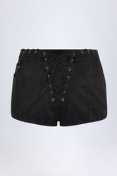 Lace-Up Mid-Rise Shorts in Black